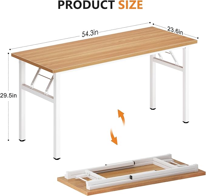 DlandHome Large Computer Desk, Folding Desk, Decent and Steady Home Office Desk/Workstation/Table 54.3inch Teak White-NeatNest