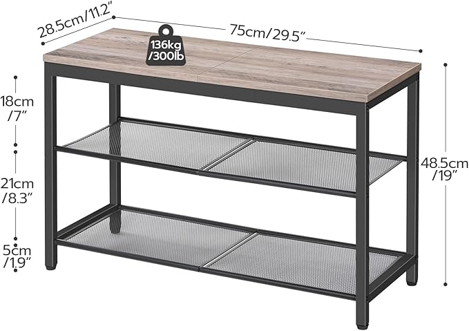 HOOBRO Shoe Bench, 3-Tier Shoe Rack, Industrial Shoe Organizer Storage Bench, 29.5 inches Entry Bench with Mesh Shelves, for Entryway, Living Room, Hallway, Easy Assembly, Greige BG75HX01-NeatNest