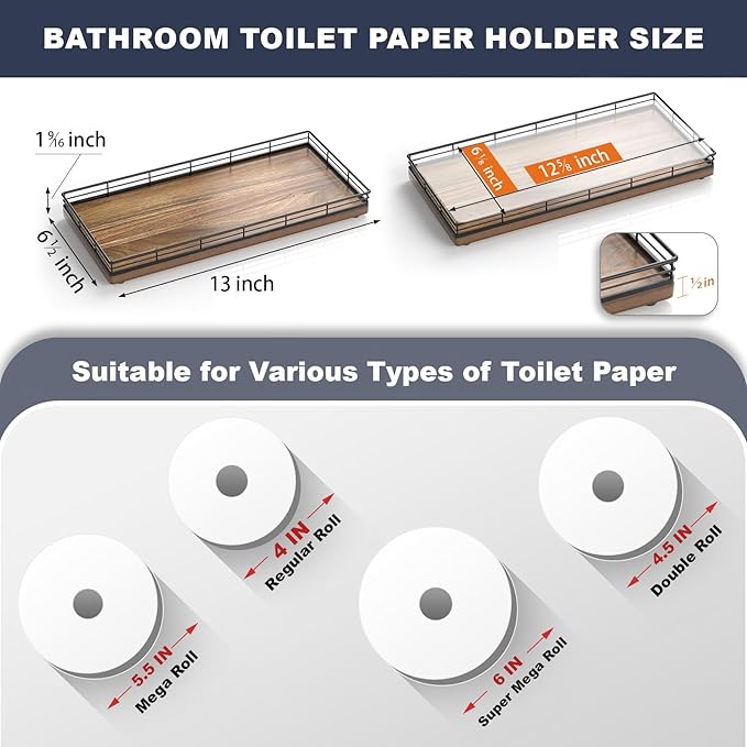 Acacia Bathroom Toilet Tank Tray, 13" Wood Toilet Paper Storage Basket Back of Toilet Basket Organizer, Vanity Tray for Perfume Makeup Candle Kitchen Counter Coffee Table Decor-NeatNest
