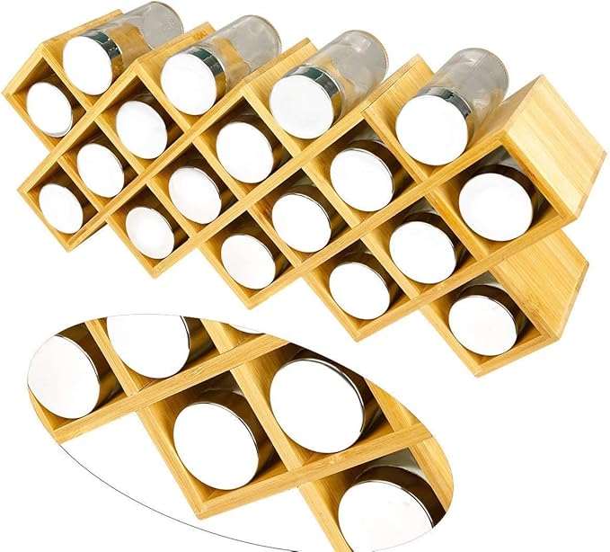 Criss-Cross 18-Jar Bamboo Countertop Spice Rack Organizer, Kitchen Cabinet Cupboard Wall Mount Door Spice Storage, Fit for Round and Square Spice Bottles, Free Standing for Counter, Cabinet or Drawers-NeatNest