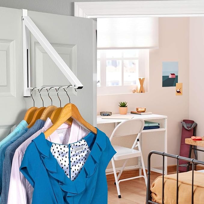 HOLDN’ STORAGE Over The Door Hanger - Single Foldable Rack Organizer for Hanging Clothes, Coats & Towels, Ideal for Dorm Rooms, Laundry, Bathrooms, Etc - Holds up to 20 LBs, Collapsible - White