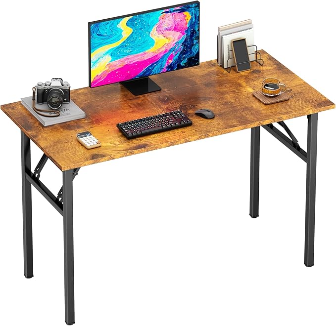 DlandHome Computer Desk Folding Table 39.4 inches Writing Desk for Small Space Folding Desk Laptop Desk No Assembly Required Retro&Black-NeatNest
