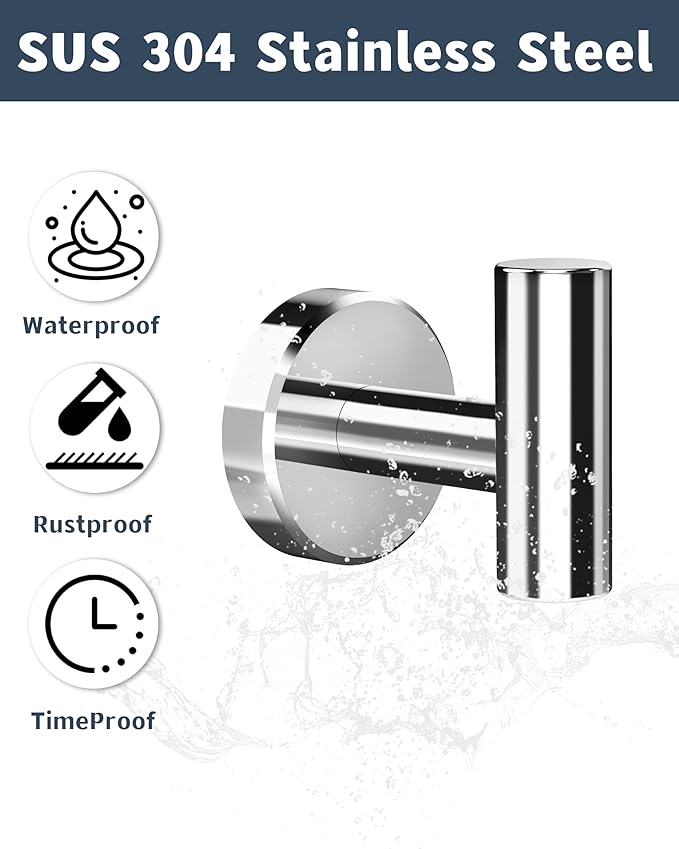 Chrome Bathroom Towel Hook, Coat Robe Clothes Hook for Kitchen Garage Wall Mounted 2 Pack, 304 Stainless Steel, Heavy Duty Door Hanger, Cabinet Closet Wall Hook for Hotel Pool (Polished Chrome)