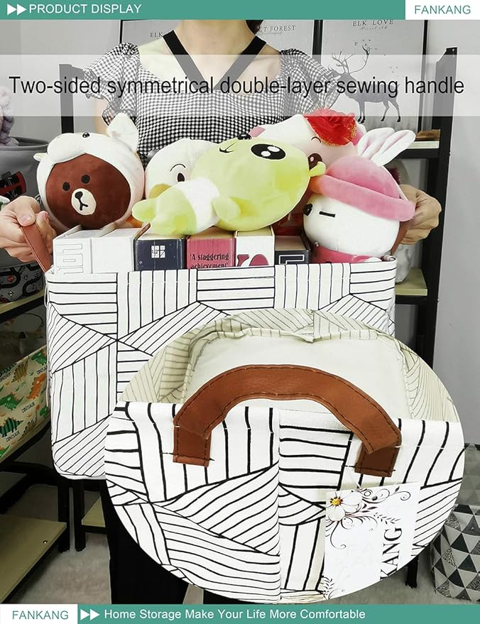 FANKANG Storage Basket,Nursery Hamper Canvas Laundry Basket Foldable with Waterproof PE Coating Storage, Office, Bedroom, Clothes,Toys (L, REC-Diamond)