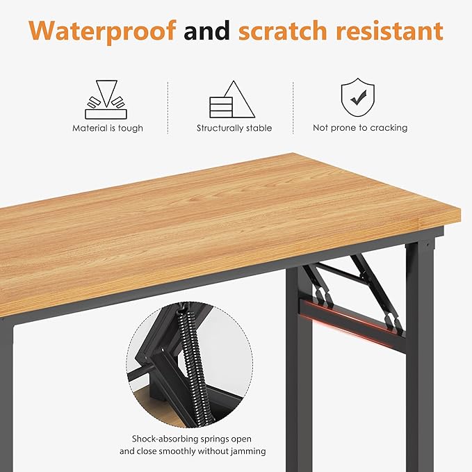 DlandHome Computer Desk Folding Table 39.4 inches Writing Desk for Small Space Study Table Laptop Desk No Assembly Required Teak&Black-NeatNest