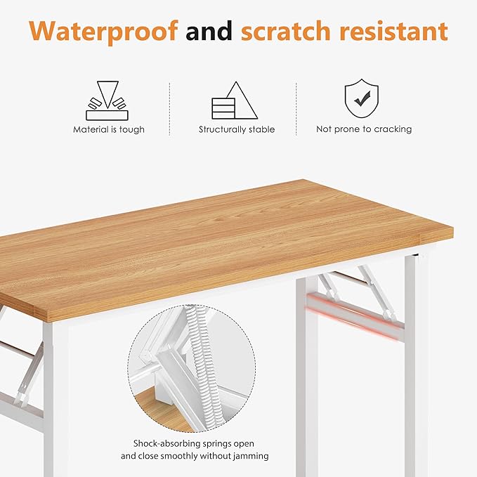 DlandHome Folding Desk - 31.5 Inch Small Computer Desk for Home Office - Folding Table Writing Table for Small Spaces - No Assembly Required - Teak & White Frame-NeatNest