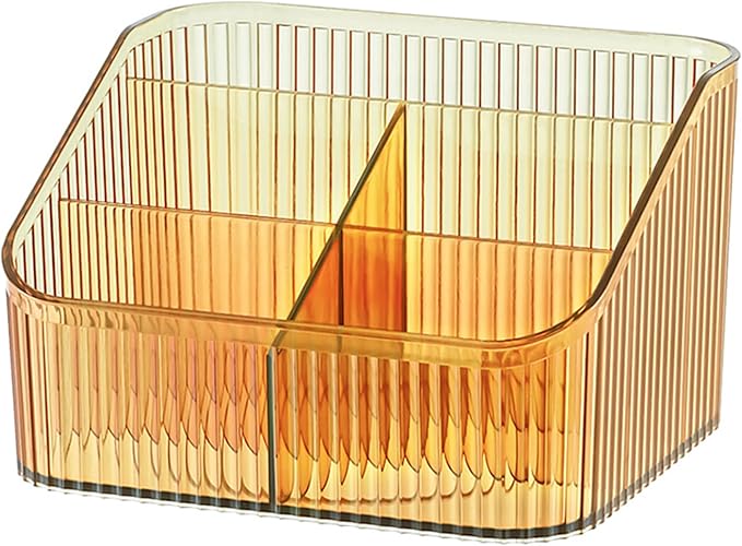 Makeup Organizer Cosmetics Storage Box, Large Capacity Make Up Brush Holder Organizer Vanity Accessories, Bathroom Countertops, Desk Storage Container, Cosmetic Display cases(Yellow-L)-NeatNest