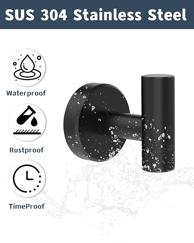 Black Bathroom Towel Hook, Coat Robe Clothes Hook for Kitchen Garage Wall Mounted 2 Pack, 304 Stainless Steel, Heavy Duty Door Hanger, Cabinet Closet Wall Hook for Hotel Pool (Matte Black)