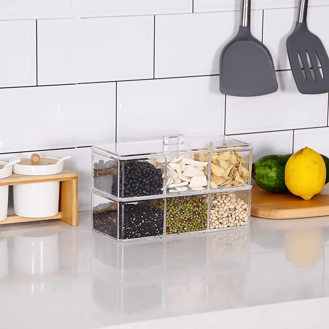 dedoot 3 Compartment Organizer 2 Layers,Plastic Drawer Clear Acrylic Vanity Desk Storage and Organizer, Bathroom Display Storage Container with Lid for Jewelry, Small Items 9.17x3.7X5.82 Inch-NeatNest