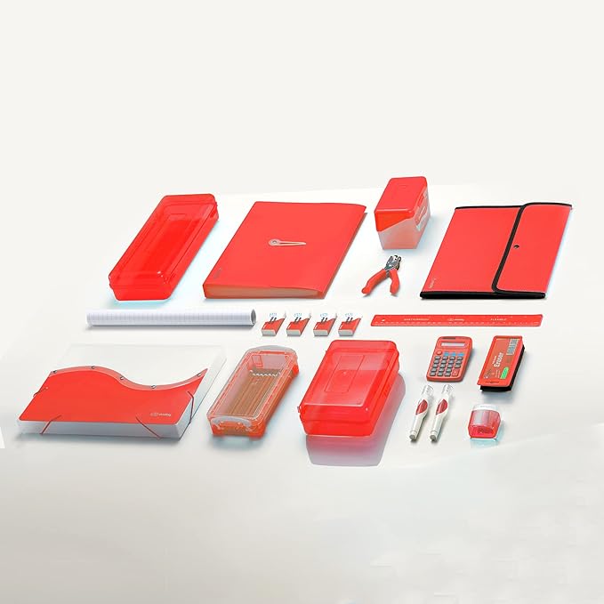 Accordian File Organizer, 7 Pocket Expanding File & Cover Folder with Labels, Plastic Portable Desktop Supplies Letter A4 Paper in Red and Grey (2 Pack) – by Enday