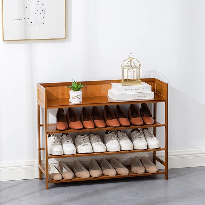 latifolia Bamboo Shoe Rack, 4-Tier Shoe Rack Organizer for Entryway Hallway Closet, Brown(31.50''L)-NeatNest