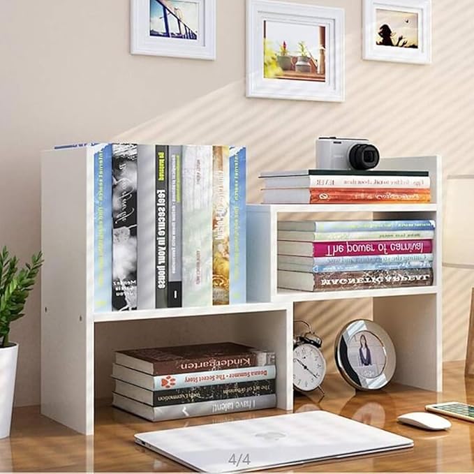 ShellKingdom Desk Shelf Organizer, Desktop Shelves, Adjustable Desktop Corner Shelf, Bookshelf Storage Rack and Cubicle Decor for Desk, Tabletop, School, Office, Dorm Desk Organizer - White-NeatNest