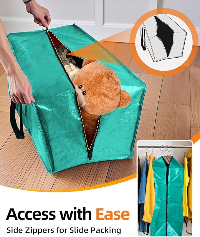 12 Pack Extra Large Moving Bags, Heavy Duty Packing Bags with Zippers and Handles for Space Saving, Clothes Storage, College Essentials, Travel, Tiff-Blue