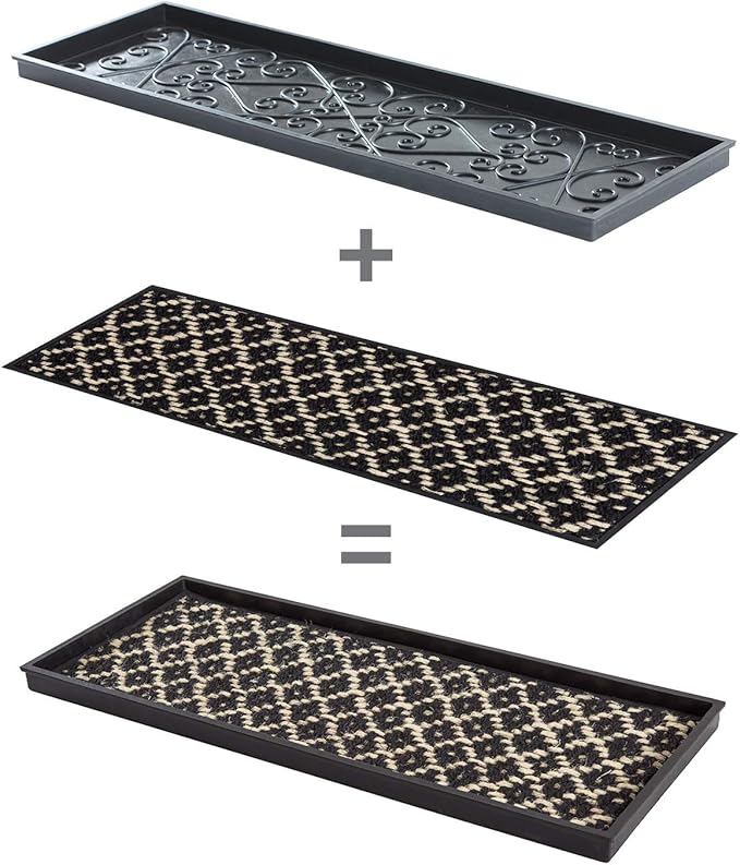 Anji Mountain AMB0BT4F-005 Black Rubber Boot/Shoe Tray with Coir, Fits 4 Pair (46.5" Wide), Black & Ivory Insert