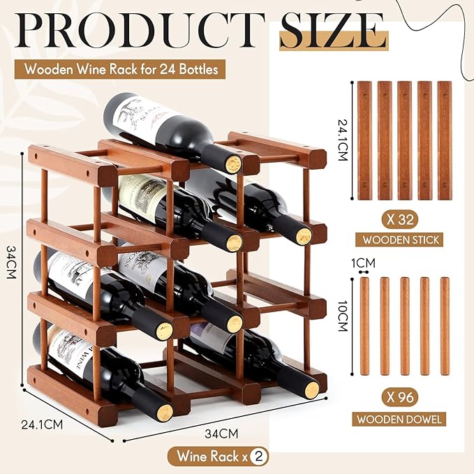 Juexica 2 Pcs 12 Bottles Wooden Wine Rack for Inside Cabinet Stackable Countertop Modular Wine Storage Rack DIY Assembly Bottle Holder for Cellar (Wooden Color)