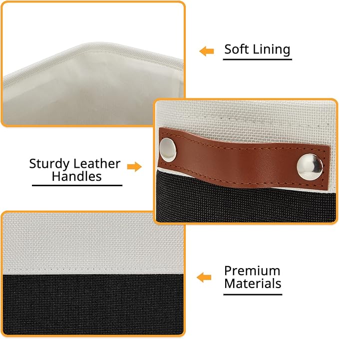 DULLEMELO Toilet Paper Storage Basket with Leather Handles, for Back of Toilet, Bathroom Storage for Towels & Paper (White & Black)-NeatNest