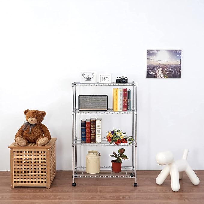 Heavy Duty 4 Tier Wire Shelving Unit Storage Rack, Metal Shelves Utility Organizers, Organization Units for Products, Plant, Pantry, Garage, Laundry Durable Shelf Stand, Chrome, 14"W x 30"L X 48"H