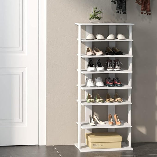 COSTWAY 7 Tiers Shoe Rack, Double Rows Vertical Tall Narrow Patented Shoe Organizer, Free Standing Shoe Rack for Small Space, Entryway, Closet, Living Room, Bedroom (White)-NeatNest