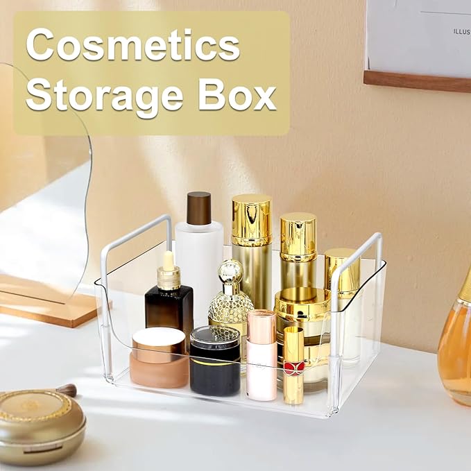 Clear Makeup Organizer Tray with Handles Bathroom & Vanity Storage for Cosmetics, Skincare - Countertop Organizer Kitchen Cabinet Storage Tray-NeatNest