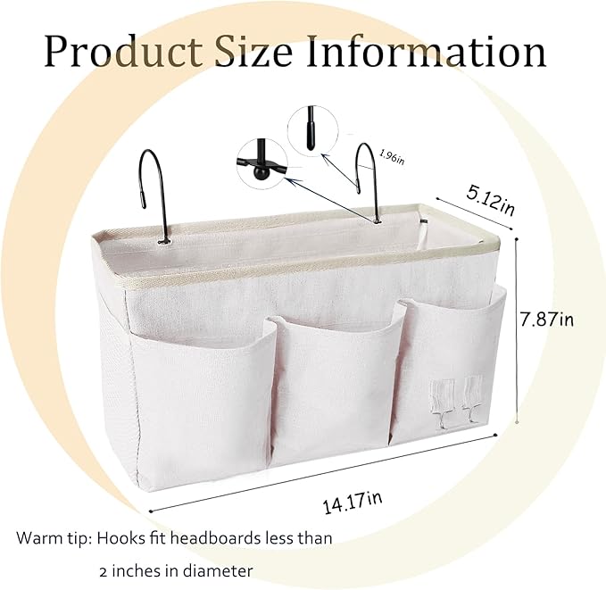 Bedside Caddy, Bedside Hanging Storage Organizer forBunk and Hospital Beds,College Dorm Bed,Can be Placed Glasses Books Mobile Phones (White 2)…-NeatNest