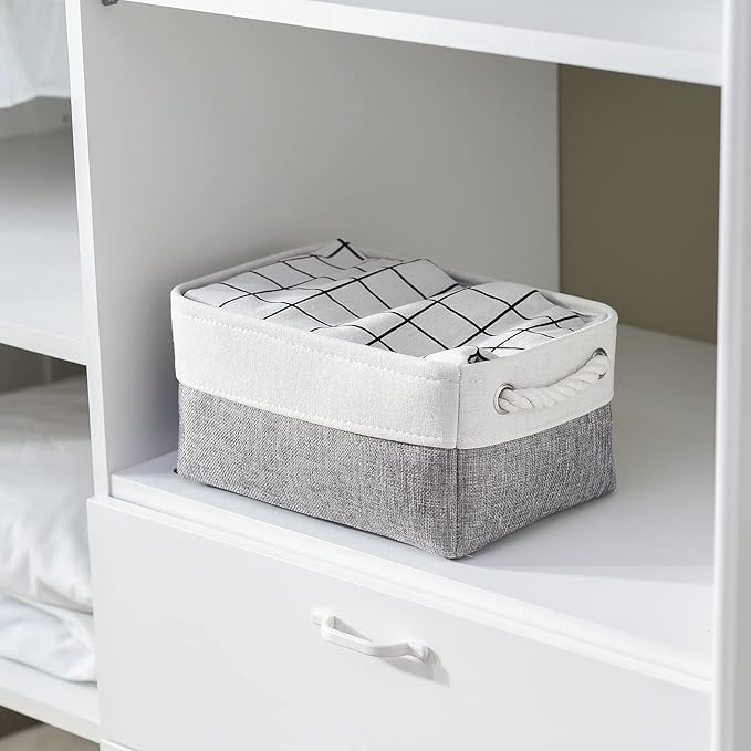 TheWarmHome Organization and Storage Basket for Shelves - 12x8x5.2 inch 1 Pack Fabric Storage Cubes, Collapsible Storage Bins for Closet Organizer Gift Cloth Toy (White & Grey)-NeatNest