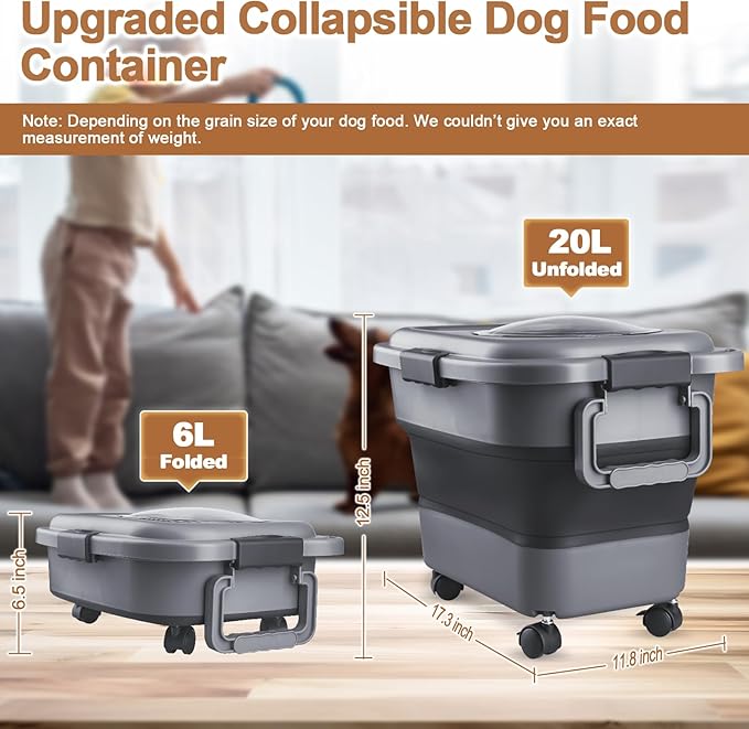 Dog Food Storage Container,10-20 lbs Airtight Collapsible Cat Food Storage Container with Attachable Wheels, Portable Handle, Dog Food Scoop for Dog Cat Bird Pet Dry Food Storage Bin-NeatNest