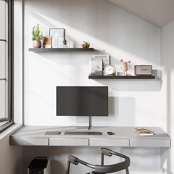 BAMEOS Floating Shelves, 31W x 8D Black Wall Mounted Wooden Shelves with Invisible Brackets Set of 2, Hanging Wall Shelves Decoration for Bedroom, Bathroom, Living Room and Kitchen-NeatNest