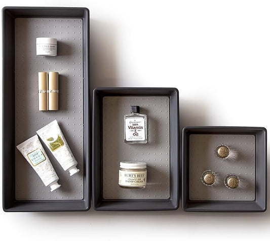 BINO | 3-Piece Drawer Organizer Bin Set, Large - Grey | THE MODULAR | Multi-Purpose Storage | Soft-Grip Lining and Non-Slip Rubber Feet | Durable | BPA-Free | Desk Drawer Organizer | Vanity Organizer-NeatNest