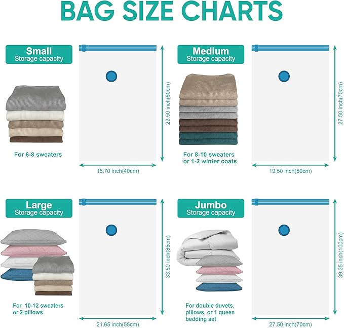Space Saver Vacuum Storage Bags, 6 Pack Space Saver Bags with Pump, Storage Vacuum Sealed Bags for Clothes, Comforters, Blankets, Bedding (6 Small)-NeatNest
