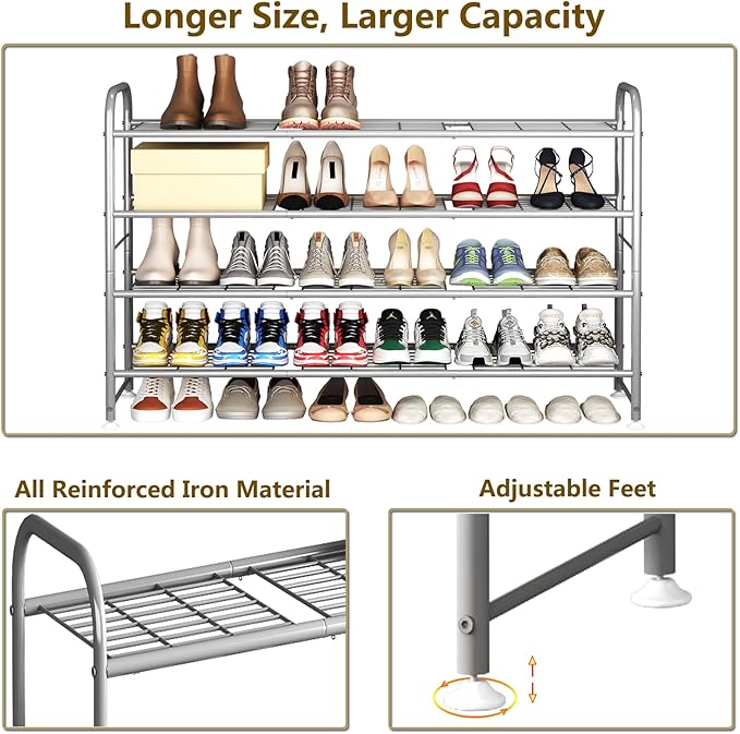 LINZINAR Shoe Rack 4 Tier Storage Organizer for Closet Entryway Metal Grey-NeatNest