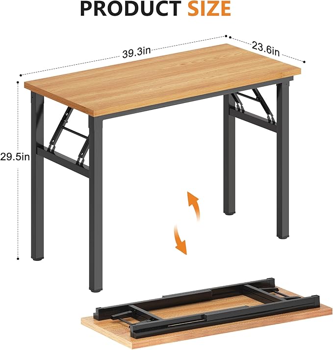 DlandHome Computer Desk Folding Table 39.4 inches Writing Desk for Small Space Study Table Laptop Desk No Assembly Required Teak&Black-NeatNest