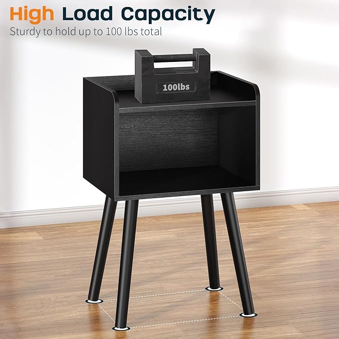 Yoobure Mid Century Modern Nightstand for Small Spaces - Small Side Table with Storage Shelf, Wood End Table Night Stand, Vintage End Tables Living Room, Minimalist Side Tables for Bedroom Dorm Office