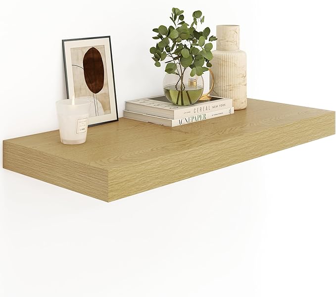 Heimlove Bathroom 12'' Deep Floating Shelves for Wall - Shelf Over Toilet Wall Mounted Farmhouse 24 inches,Rustic Wood Wall Shelves Decor & Storage Set of 1 Oak-NeatNest