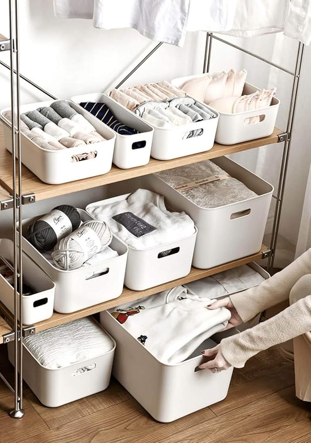 Set Of 2 Plastic Storage Bins,10.5×8×5.5" Versatile Kitchen Pantry Organization and Storage,for Plastic Storage Container Under Bed,Under Sink Bathroom Organizer (2 Pack Medium, White)-NeatNest