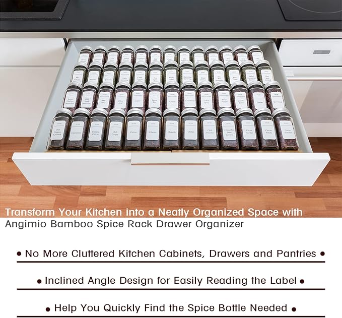 Bamboo Spice Rack Drawer Organizer - 8 Piece Set - 12" Wide, Combine Into 24" Rack (12" or 24")-NeatNest