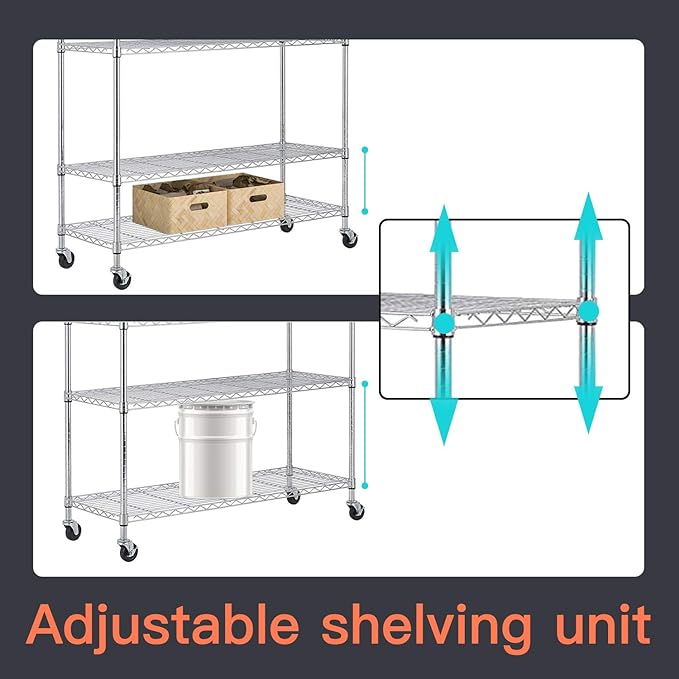 48" D×18" W×82" H Wire Shelving Unit Metal Shelf with 6 Tier Casters Adjustable Layer Rack Strong Steel for Commercial Restaurant Garage Pantry Kitchen Garage,Chrome-NeatNest