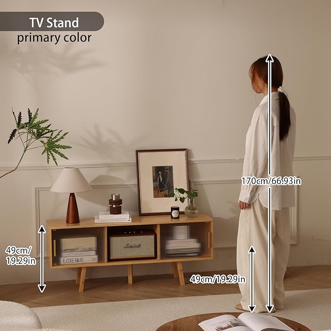 Bamboo TV Stand Entertainment Center- Mid-Century Modern Television Stand for 50 inch TVs, Bamboo Media Console Table, Open Storage Shelves for Living Room, Bedroom and Home Decor-NeatNest