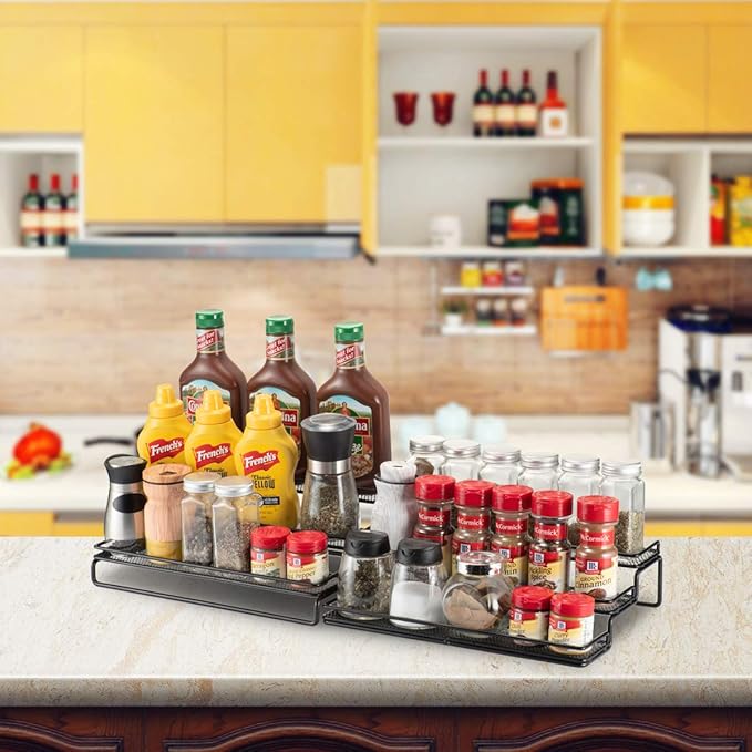 GONGSHI Spice Rack Organizer for Cabinet, Pantry and Countertop, 3 Tier Expandable Seasoning Shelf, Chrome-NeatNest