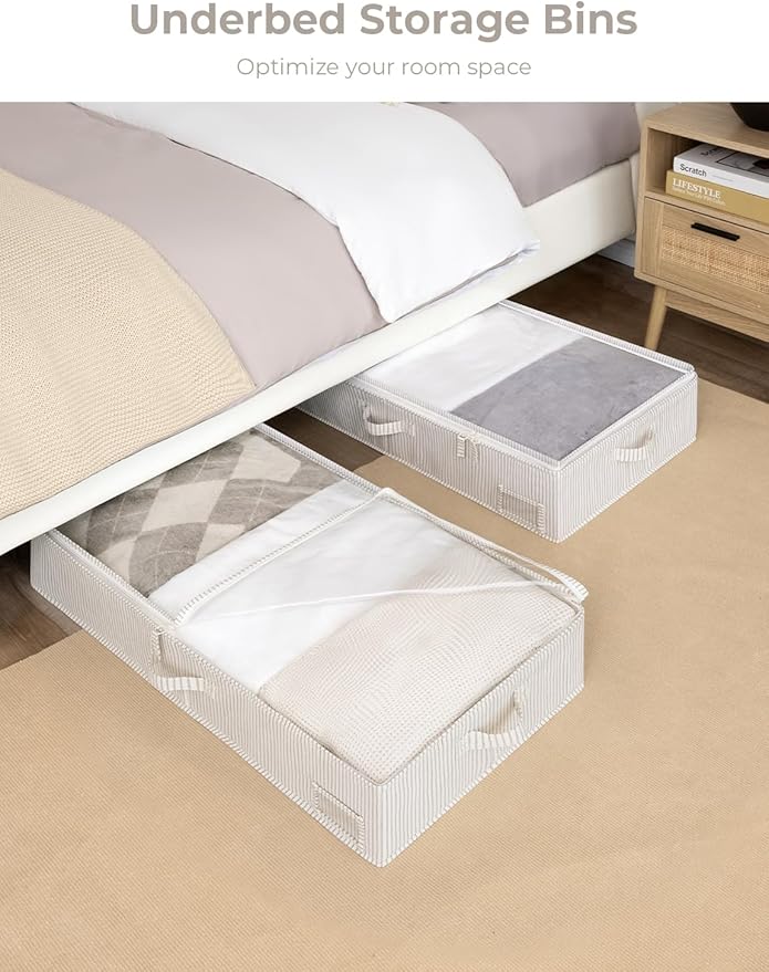 StorageWorks Large Under Bed Storage Containers with Handles and Label Holder, 2 Pack Ultra-thick Fabric Underbed Bins, Closet Organizer for Clothes, Blankets, Sweater-NeatNest