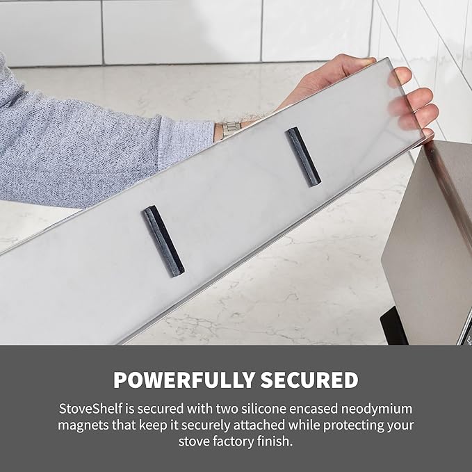StoveShelf 20" Apartment Length Stainless Steel Finish Magnetic Shelf for Kitchen Stove - Kitchen Storage Solution with Zero Installation - Over Stove Spice Rack Organizer