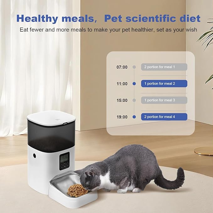 Automatic Cat Feeder, 4L Cat Food Dispenser with 10s Voice Recorder, Pet Feeder up to 8 Meals per Day, Timed Cat Feeder with Dry Food Sealed Ring (Jade White, 4L)-NeatNest