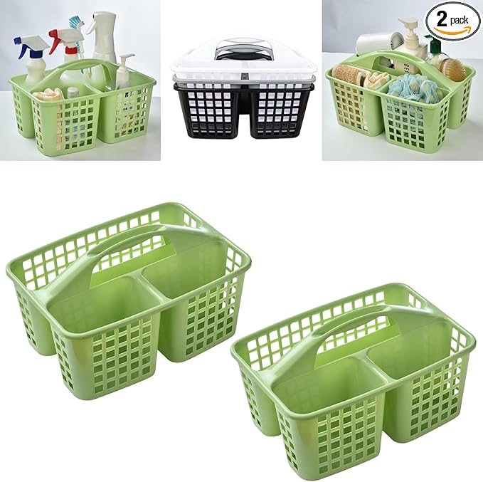 Portable Shower Caddy Basket,Convenient Cleaning Supplies Organizer with Compartments and Handle,Ideal for Bathroom, Bedroom, Kitchen, College Dorm,Garden,etc.green-2 Pcs