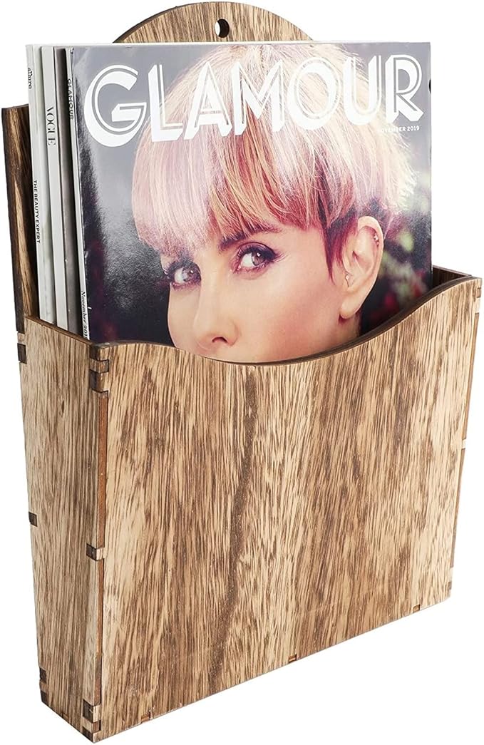 Juvale Rustic Wood Magazine Holder Wall Mount & File Organizer - 11.6 x 8.7 x 2 In Unfinished - Rustic Wall Baskets & Mountable Menu Holder