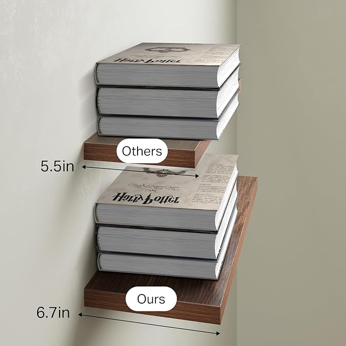 BAYKA Floating Shelves for Wall, Wall Mounted Rustic Wood Shelves for Bathroom, Bedroom, Living Room, Kitchen,Small Hanging Shelf for Books/Storage/Room Decor (Walnut-Like, Set of 3, 15.7in)-NeatNest