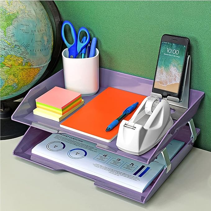 Acrimet Facility 2 Tier Letter Tray, Side Load, Letter Size/A4, Desktop File Organizer, Plastic (Solid Purple Color)-NeatNest