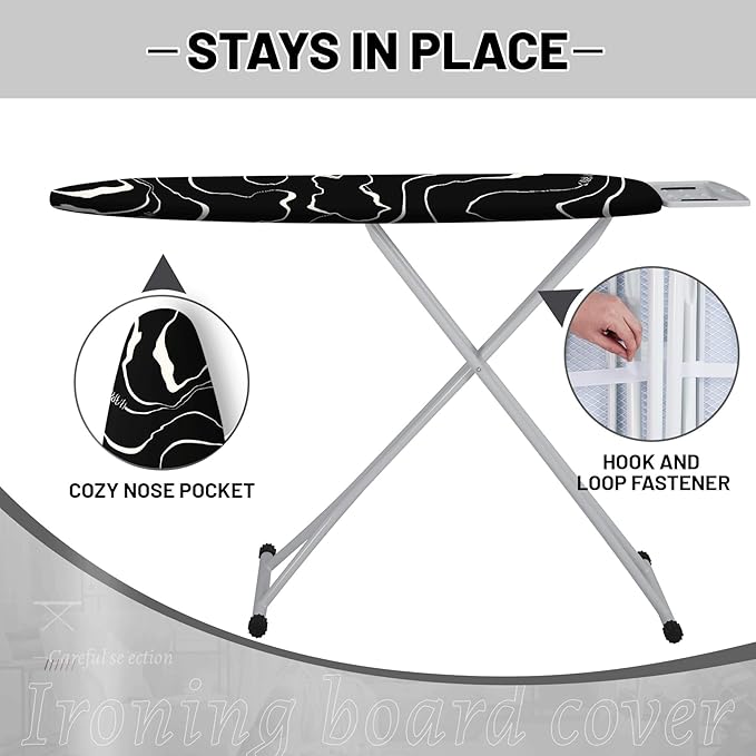 Extra Thick Ironing Board Cover and Pad, 15x54 Ironing Board Cover, Resist Scorching and Staining,Elastic Edges,Modern Art Geometric Black
