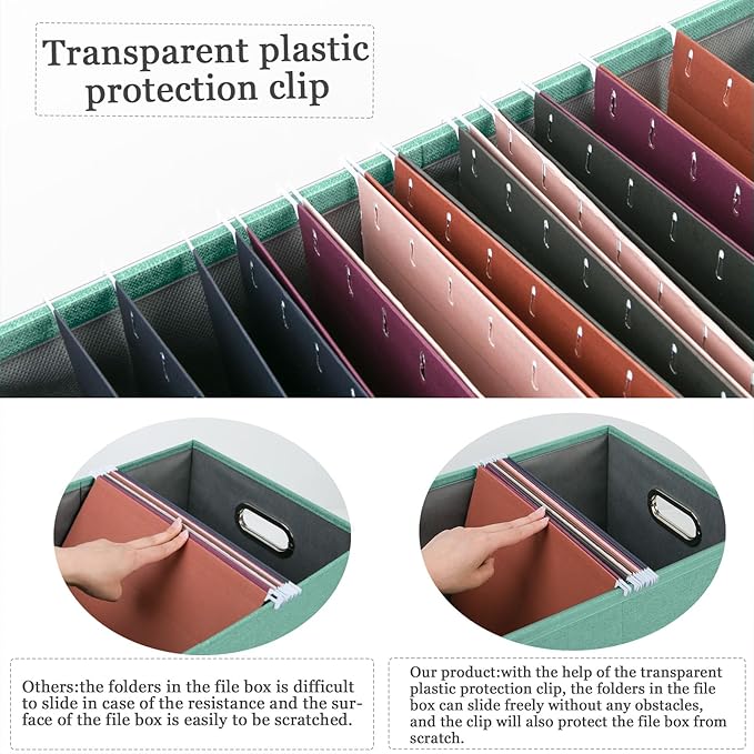 Oterri File Storage Organizer - Portable File Box with Lid, Fits Letter/Legal File Folders, Easy Slide Durable Hanging File Box for Office/Decor/Home, Bright Green