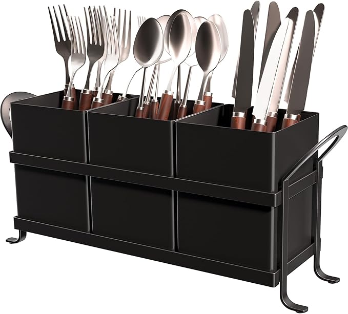 Black Kitchen Utensil Holder - Elegant Silverware Holder, Versatile Picnic and Flatware Caddy, Ideal for Modern Countertop Storage Solutions-NeatNest