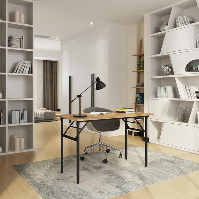 DlandHome Computer Desk Folding Table 39.4 inches Writing Desk for Small Space Study Table Laptop Desk No Assembly Required Teak&Black-NeatNest