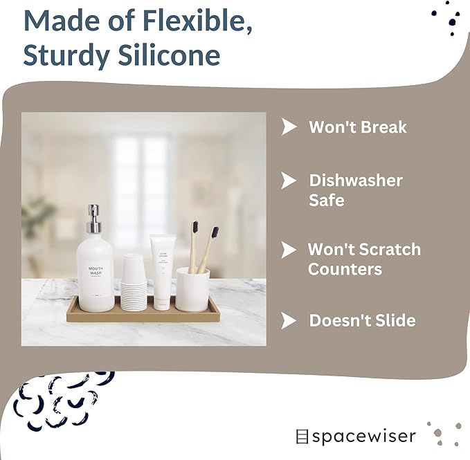 Countertop and Vanity Tray - 11.7" Silicone Bathroom Tray, Flexible Dish Soap Holder for Kitchen, Bathroom Counter Organizer, Shower Toilet Tank Trays Décor Accessories, Sink Makeup Mat Oil-NeatNest